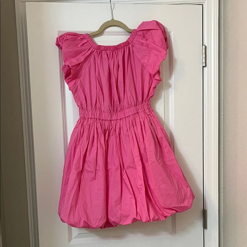 Peach Love California Bubble Hem Hot Pink Ruffle Tie-Front Mini Dress - Picture 11 of 12